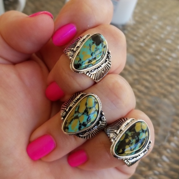 🌈# 46. 🥰RESTOCKED 925Silver Filled Turquoise Ring - Picture 2 of 8